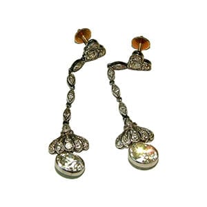 Antique drop diamond earrings with European cut diamonds