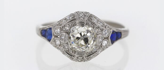 Diamond and Blue Sapphire Antique Engagement Ring Auctioned at Worthy for $2,070