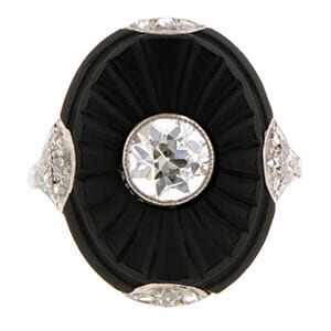 Doyle & Doyle’s Art Deco old European cut diamond & onyx platinum ring