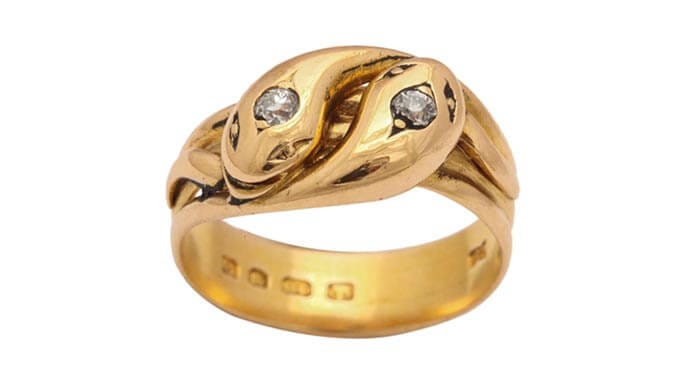 Glorious Antique Jewelry's double headed snake ring means eternal love.