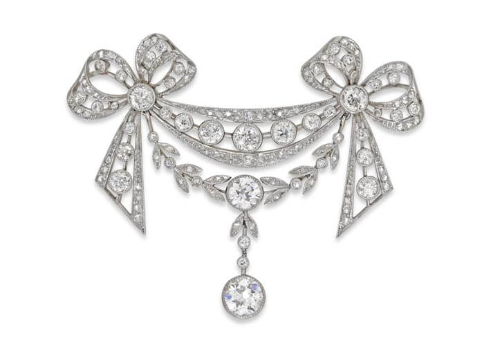 Edwardian diamond and natural pearl brooch from Bentley & Skinner.