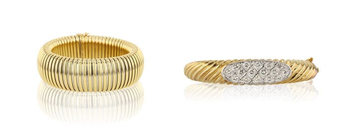 Left: Bangle Cartier Bracelet sold at Worthy. Right: Round Cut Diamond Bangle Bracelet 