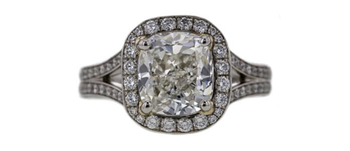 GIA 2.41 CT CUSHION CUT HALO RING