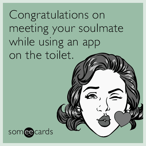 Online dating humour - meeting your soulmate using an app on the toilet