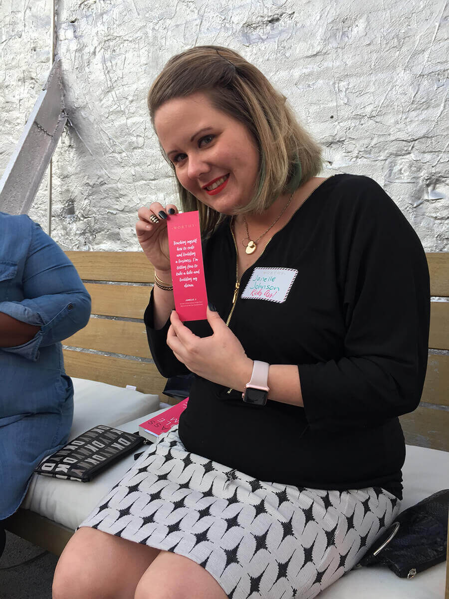 Janelle at Worthy's rooftop, celebrating the launch of Emma Johnson's book The Kickass Single Mom.