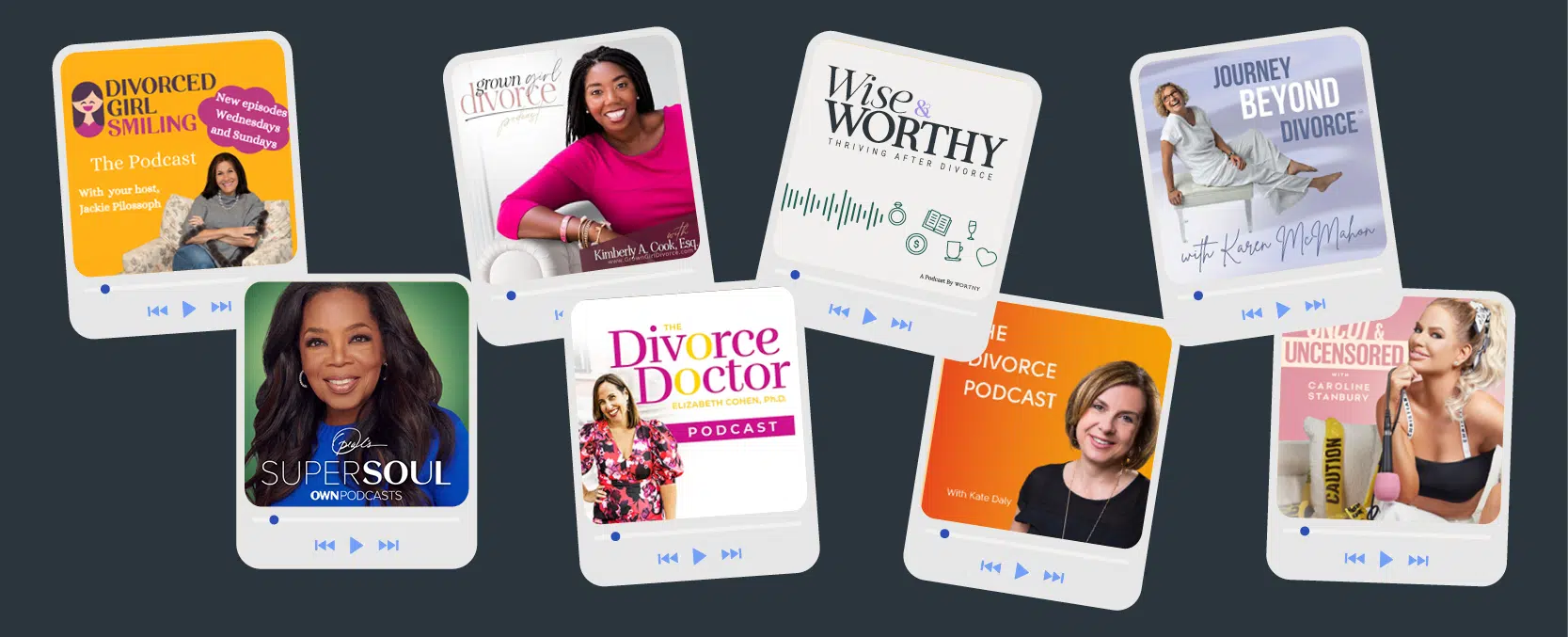 Image shows Podcast cover art for our Top 10 Podcasts for Divorced Women.